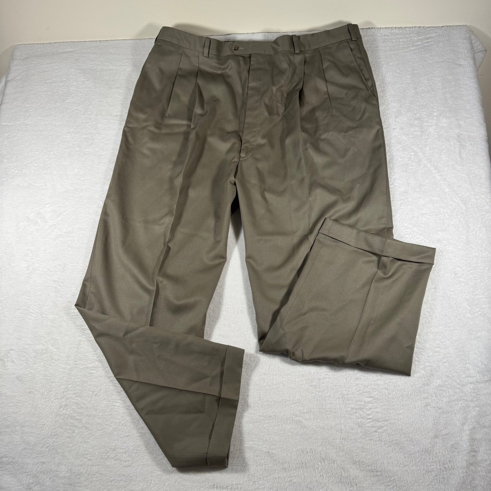 Nordstrom JB Britches Dress Pants Mens 44 Taupe Pleated Virgin Wool Cuff USA